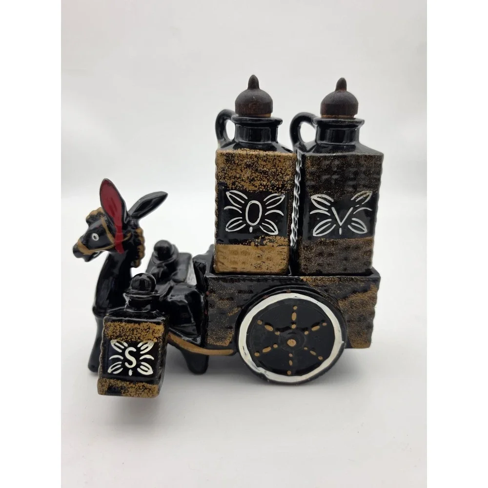 Vintage Donkey Cart Salt Pepper Set Of 5 Ceramic